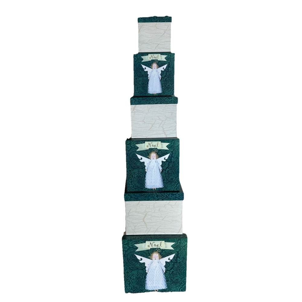 Vintage Lindy Bowman Christmas Noel Angel Nesting Boxes Set Of‎ 6
